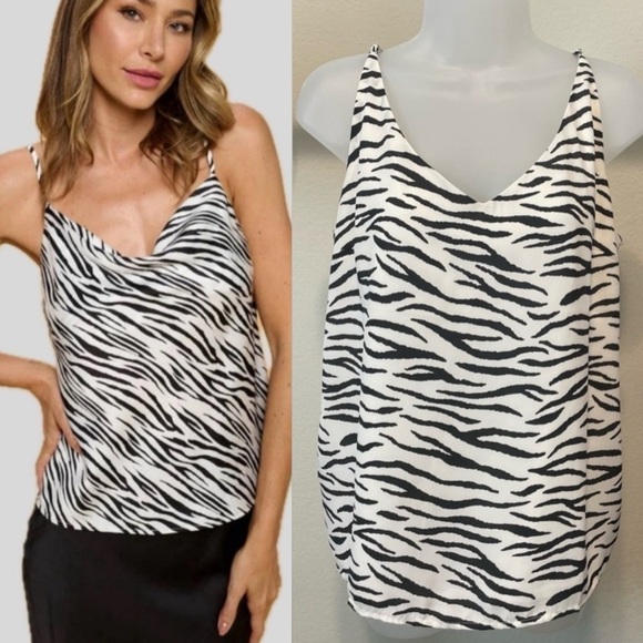 Banana Republic Women’s Tank Top Large Black & White Animal Print Bikercore - Picture 1 of 12